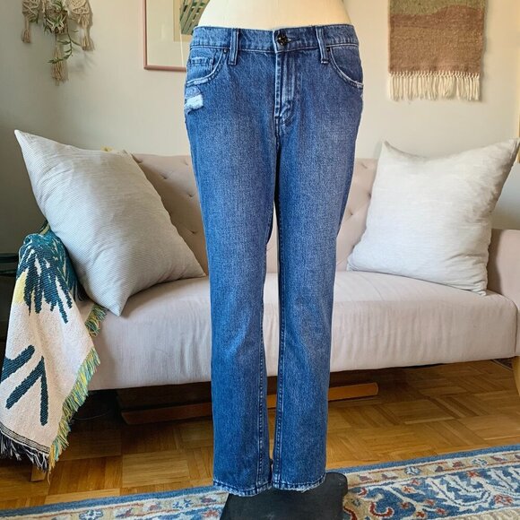 Urban Outfitters BDG Slim Boyfriend Distressed Dark Blue Jeans Emo Grunge - Picture 3 of 13